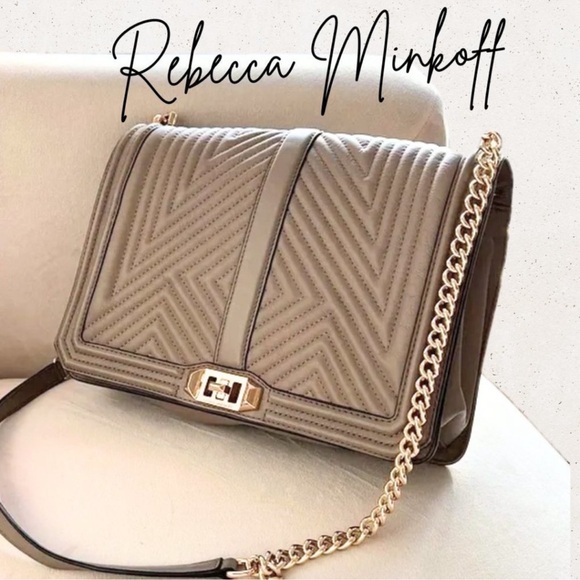 Rebecca Minkoff Chevron Quilted Gray Leather Jumbo Love Crossbody Bag Purse - Picture 1 of 16